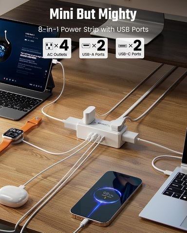 15Ft Long Extension Cord, SUPERDANNY Flat Plug Surge Protector Power Strip