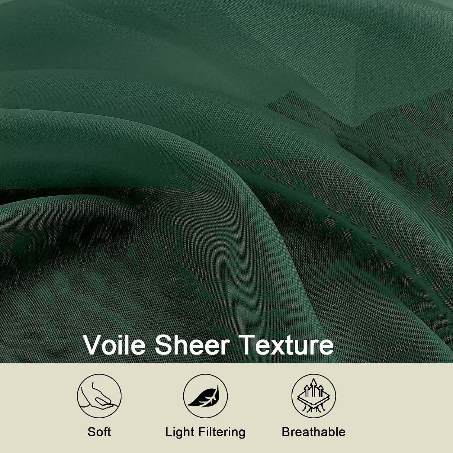 Kitchen Curtains 24 Inch Length Tier 2 Pieces, Hunter Green Sheer Curtain Solid Soft Sheer Short Curtains for Windows, Cafe Bathroom Basement Rod Pocket Drapes, Hunter Green, 42"Wx24"L Inch