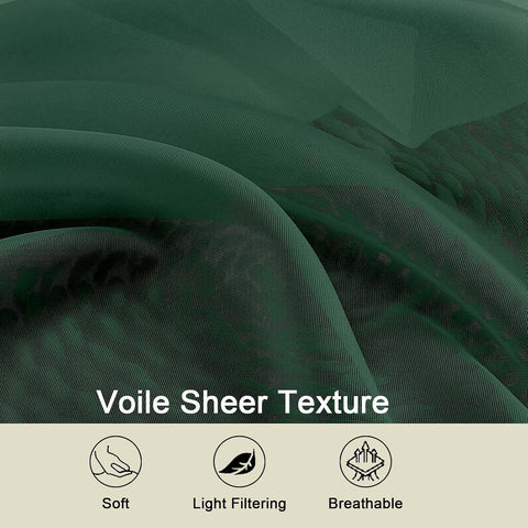 Kitchen Curtains 24 Inch Length Tier 2 Pieces, Hunter Green Sheer Curtain Solid Soft Sheer Short Curtains for Windows, Cafe Bathroom Basement Rod Pocket Drapes, Hunter Green, 42"Wx24"L Inch