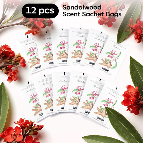 MYARO 12 Pack Sandalwood Scented Sachets, Closet Deodorizer Car Freshener