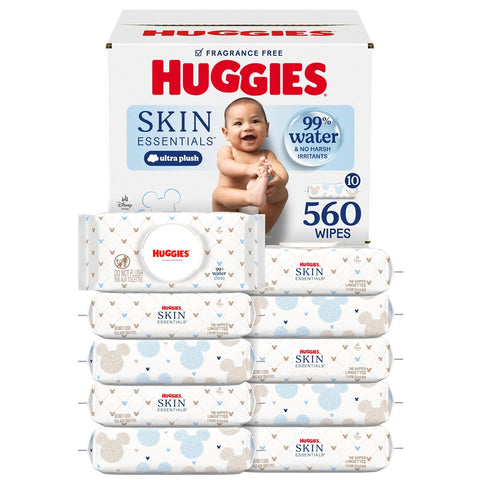Huggies Skin Essentials Baby Wipes, 99% Water, 10 Packs, 560 Wipes
