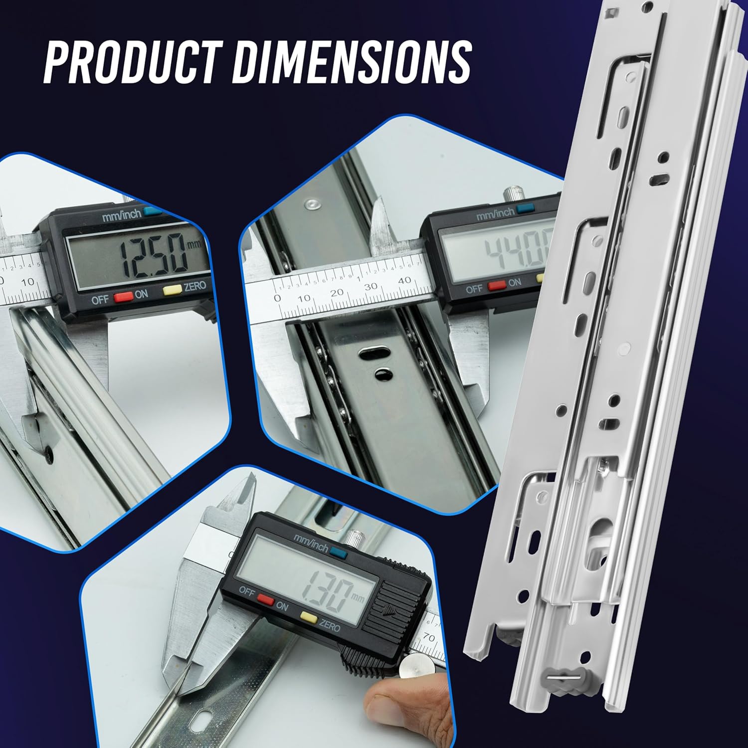 12 Inch Drawer Slides 1 Pairs (2pcs) Side Mount Rails - Heavy Duty Full Extension Ball Bearing – Drawer Slide Glides for Cabinet Kitchen, Dresser Runners - Draw Slides Sliders 100Lb Capacity