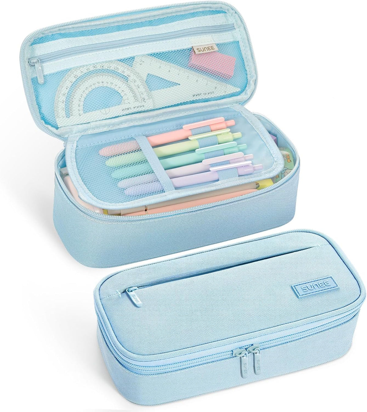 SUNEE Cute Pencil Case, Large Capacity Pencil Pouch, Big Storage Organizer for Stationery, Zipper Pen Bag, Back to School Supplies, Office Organizer Makeup Bag, for Teen Girl Boy Men Women, Blue