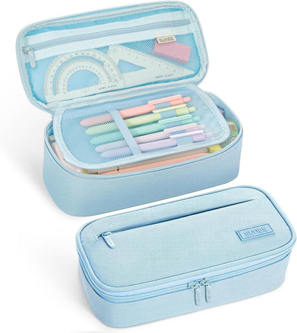 SUNEE Cute Pencil Case, Large Capacity Pencil Pouch, Big Storage Organizer for Stationery, Zipper Pen Bag, Back to School Supplies, Office Organizer Makeup Bag, for Teen Girl Boy Men Women, Blue