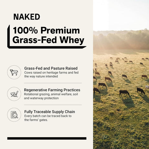 NAKED Whey 2LB 100% Grass Fed Whey Protein Powder - Only 1 Ingredient, Unflavored Whey Protein, NSF Certified, Undenatured, Gluten Free, Soy Free, No GMOs, No Preservatives