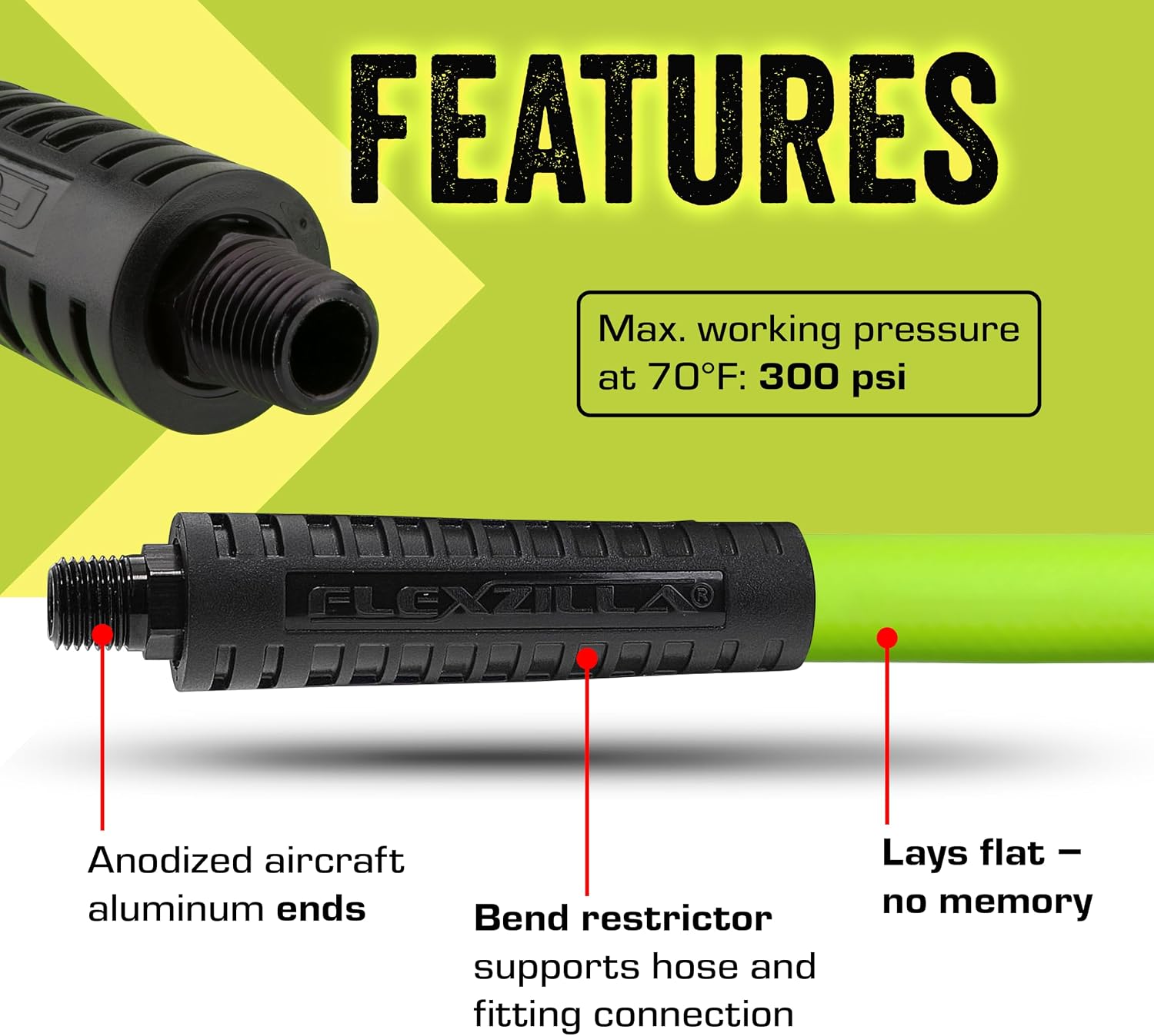 Flexzilla Air Compressor Hose, 1/4 in. x 50 ft., 1/4 in. MNPT Fittings, No-Kink, All Weather, Lightweight, Premium Hybrid Polymer, 300 PSI, ZillaGreen