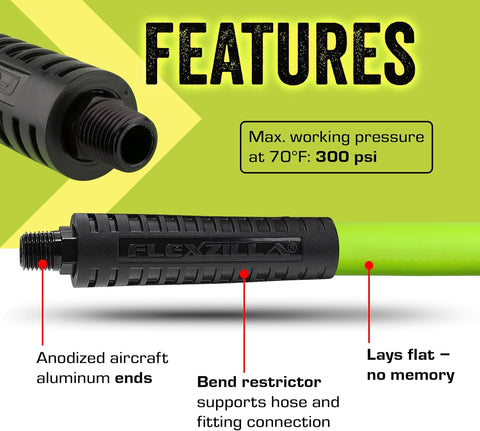 Flexzilla Air Compressor Hose, 1/4 in. x 50 ft., 1/4 in. MNPT Fittings, No-Kink, All Weather, Lightweight, Premium Hybrid Polymer, 300 PSI, ZillaGreen