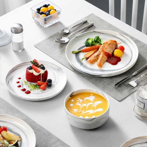 MALACASA 12 Pcs Porcelain Plates and Bowls Sets,Dinnerware Set for 4,Grey