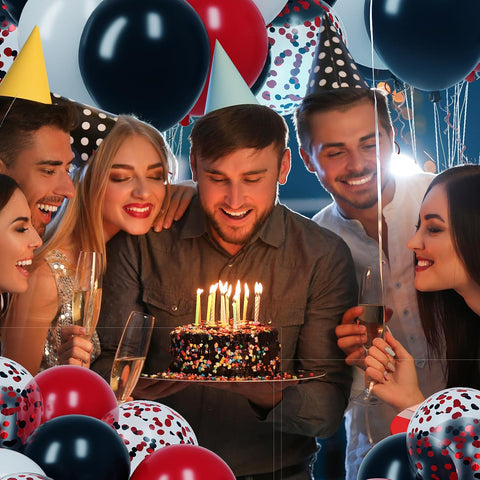 RUBFAC Red and Black Balloons Graduation Decorations Kit, White and Confetti Balloon 65pcs 12in, Party Balloons for Birthday, Stranger Things or Casino Theme Party Decorations