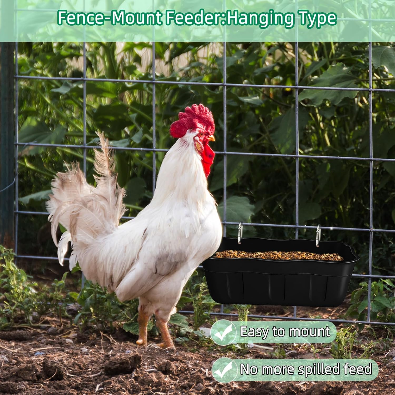 Chicken Feeder Waterer,Hanging Goat Feeders,Feed Trough 3.5 Quart 6 Pack,Hanging Fence Feed Trough for Poultry Livestock,Black