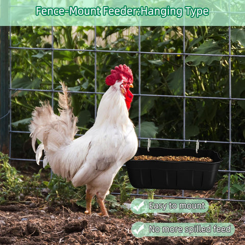 Chicken Feeder Waterer,Hanging Goat Feeders,Feed Trough 3.5 Quart 6 Pack,Hanging Fence Feed Trough for Poultry Livestock,Black