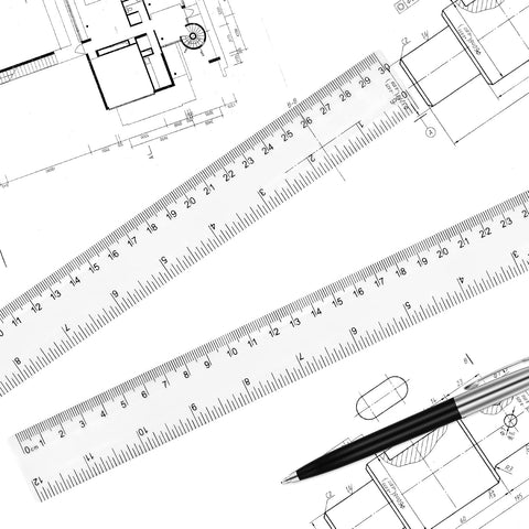 Unjoo Clear Plastic Ruler 12 Inch Straight Rulers, for School, Office, 2pcs