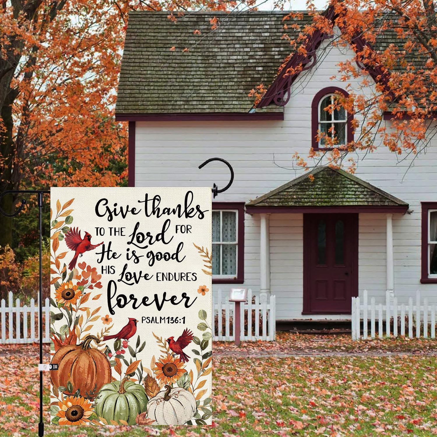 Baccessor Fall Pumpkin Garden Flag Double Sided 12.5x18 Inch, Autumn Thanksgiving Cardinal Give Thanks to The Lord Flag Seasonal Farmhouse Holiday Yard Outdoor Outside Decoration