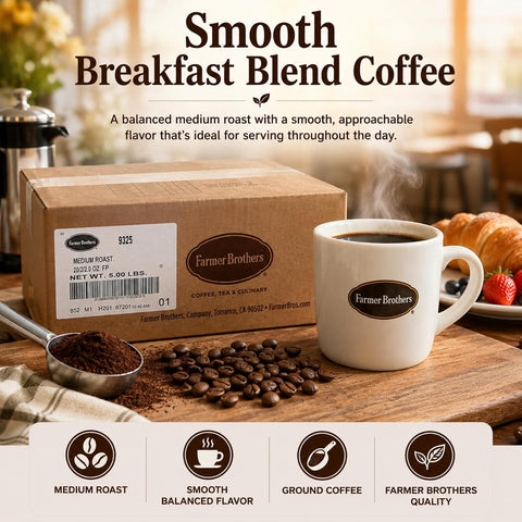 Farmer Brothers Breakfast Blend Ground Coffee, 2 oz Portion Packs, 40 Count