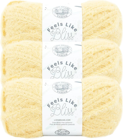 Lion Brand Yarn, Feels Like Bliss Crochet Yarn, Buttercup, Yellow, 3 Pack