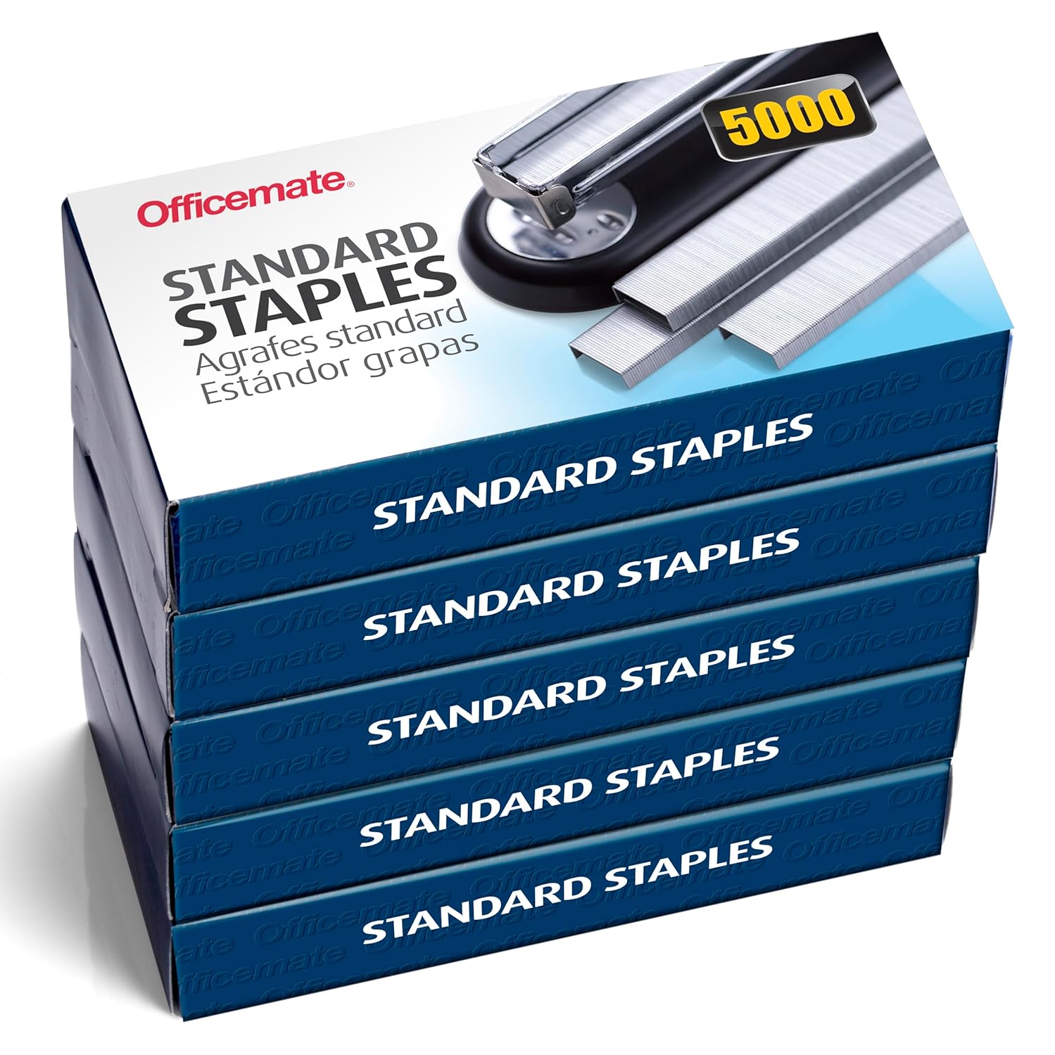 Officemate Standard Staples - Chisel Point Tips, 5 Boxes of 5,000 Staples, 1/4-Inch Leg Length, Universal Compatibility, Office Supplies and School Supplies for Everyday Paper Fastening