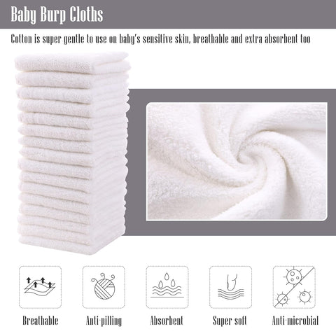 Cute Castle Ultra-Soft Baby Washcloths, 16 Pack - 9" by 9", Gentle on Sensitive Skin for Face and Body, Plush, Super Absorbent Wash Clothes for Girls and Boys, White