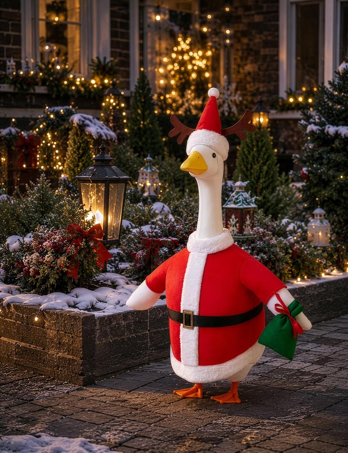 Christmas Santa Porch Goose Outfit, Holiday Porch Goose Outfits for 23 Inch Statue, Outdoor Lawn Garden Patio Winter Decor, Funny Xmas Gift for Goose Lovers
