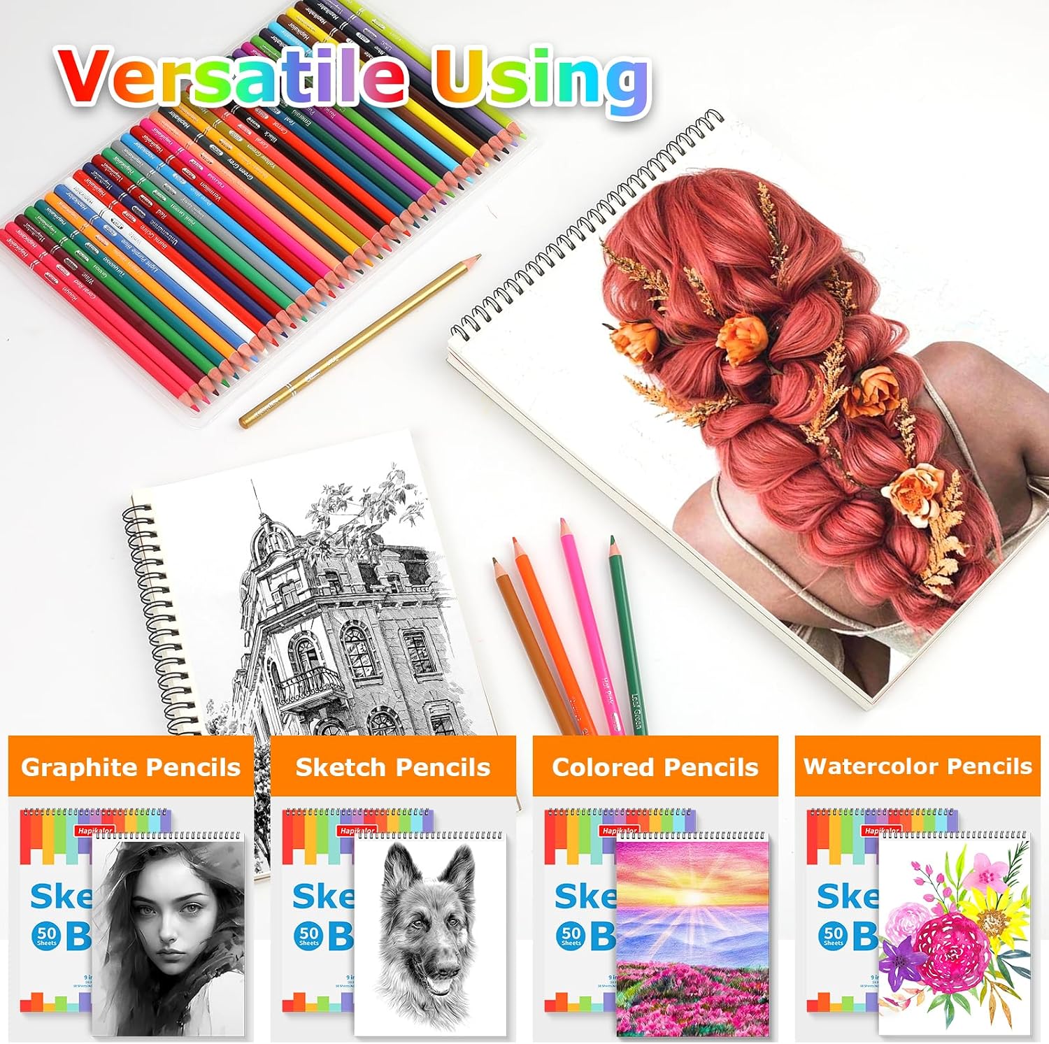 9" x 12" Journal Kit, 3-Pack 50 Sheets Spiral Bound Diary, Art Sketch Book