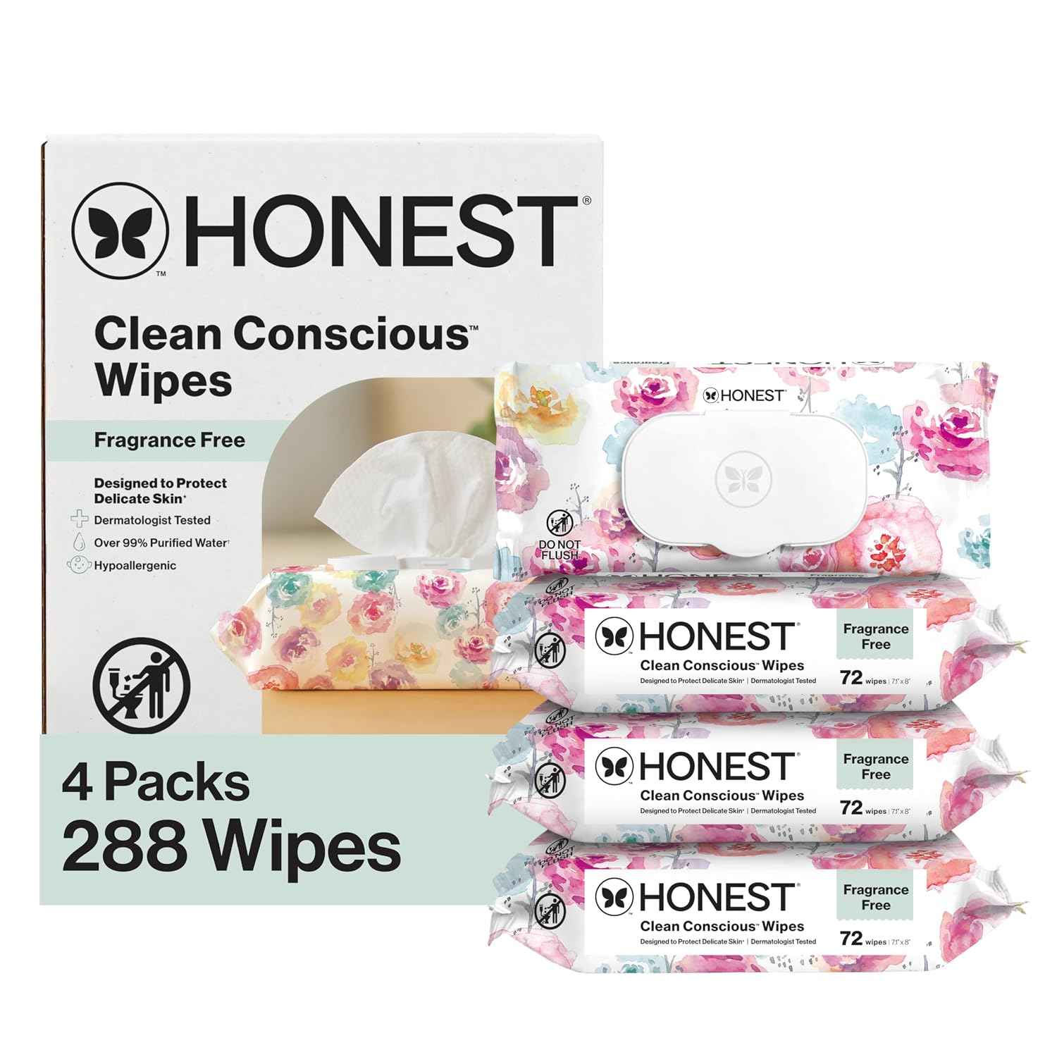 The Honest Company Multi-Use Baby Wipes, Rose Blossom, 288 Count