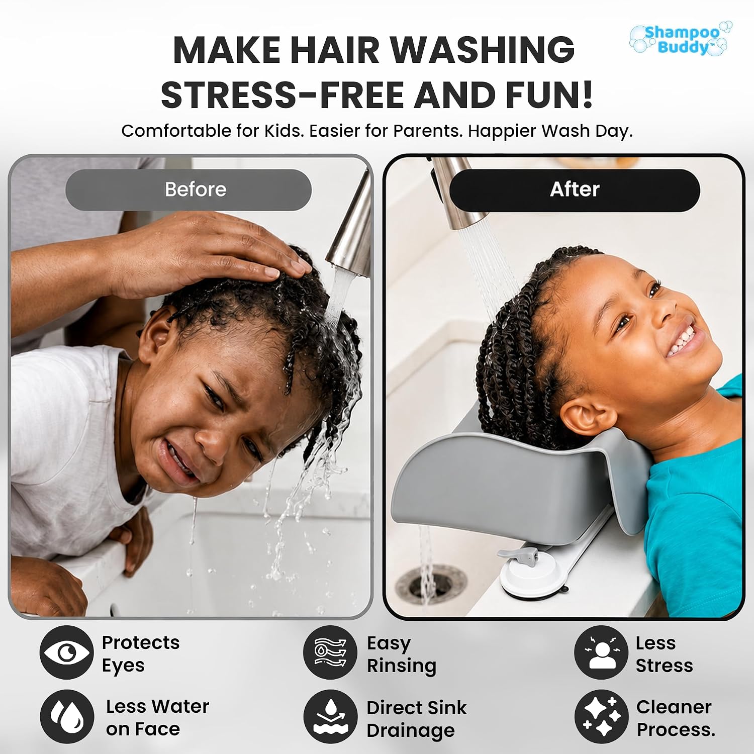 Shampoo Buddy Portable Hair Wash Basin for Kids, Toddlers & Teens, Grey