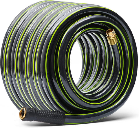 Worth Leader Long Garden Hose 5/8 in. x 100 ft. -No Kink, Flexible, Leakproof, Male to Female Fittings -Heavy Duty Durable PVC Lightweight Water Pipe with Brass Aluminum Ends for Household & Yard Use
