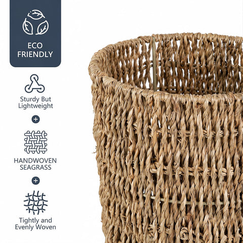 Coeusy Wicker Trash Can,Seagrass Waste Basket for Bathroom,Bedroom,2 Gallon
