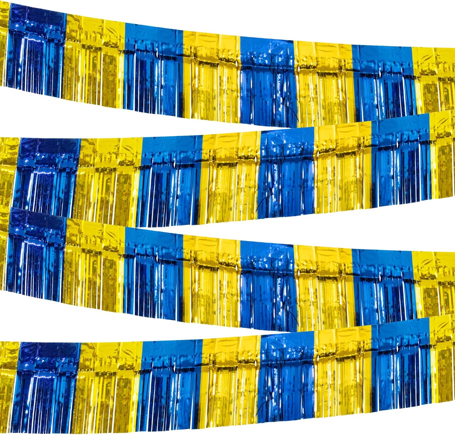 4 Pack 10 Feet Graduation Parade Floats Foil, Royal Blue Gold Fringe Garland Tinsel Streamers Banner Fringe Curtain Banner for Graduation Homecoming Birthday Party Decorations (Royal Blue, Gold)
