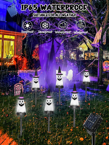 6 Pack Halloween Decorations Outdoor, Solar Ghost Pathway Lights Cool White