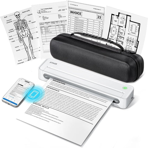D90E Inkless Portable Thermal Printer with Case – 8.5" x 11", White