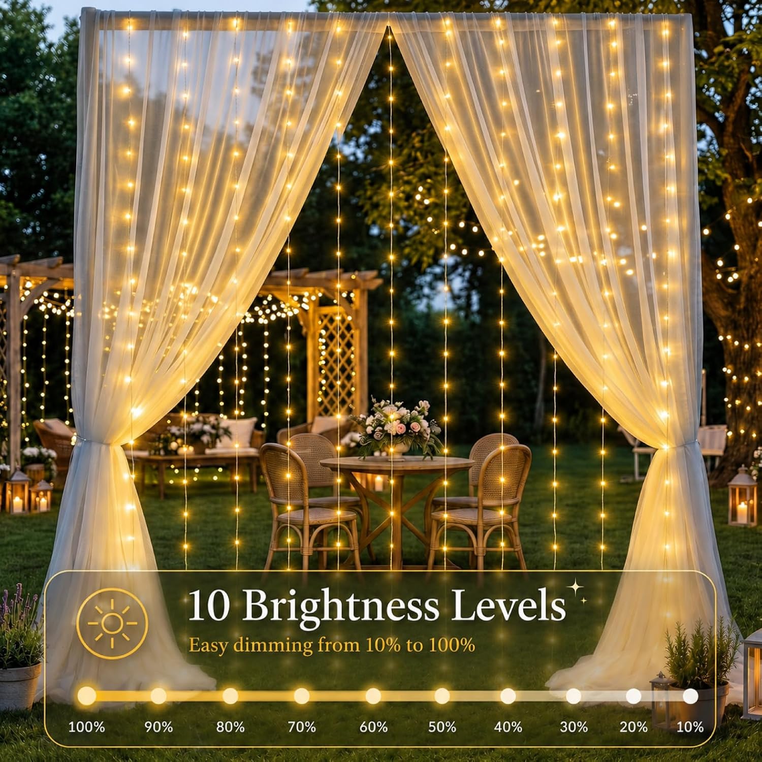 HXWEIYE 300LED Fairy Curtain Lights, 9.8x9.8Ft USB, Remote, Tangle-Free