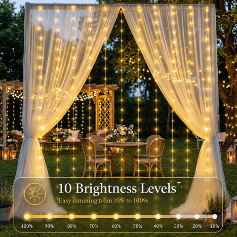 HXWEIYE 300LED Fairy Curtain Lights, 9.8x9.8Ft USB, Remote, Tangle-Free