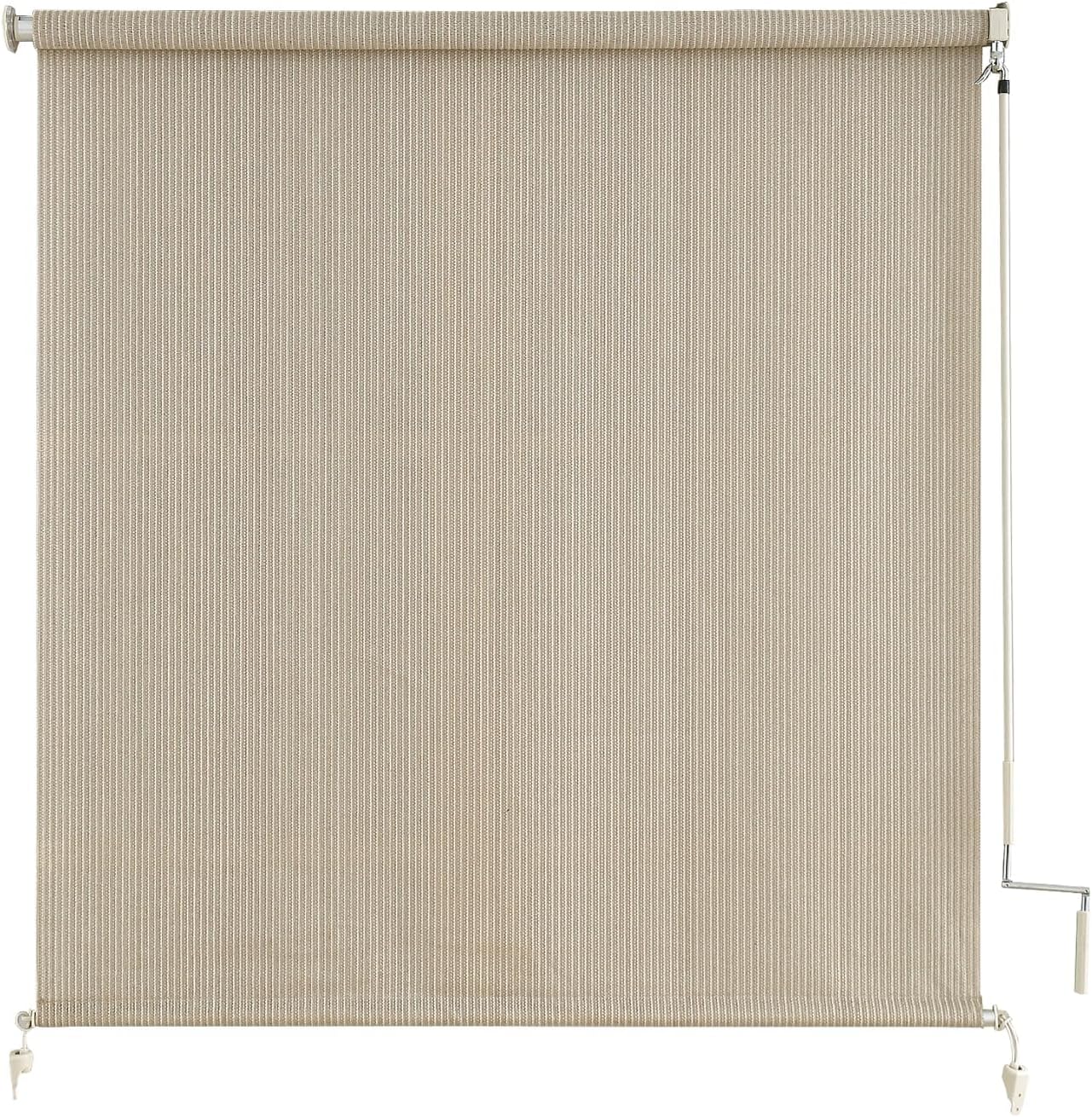 sunoff Outdoor Roller Shades, Cordless Patio Roller Up Blinds with Shade Cloth for Porch Gazebo Pergola Balcony Backyard, 2 Poles & 1 Fabric, Sesame, 60" Wx96 H