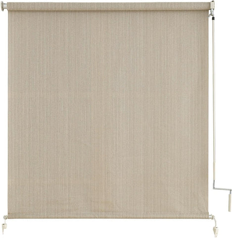 sunoff Outdoor Roller Shades, Cordless Patio Roller Up Blinds with Shade Cloth for Porch Gazebo Pergola Balcony Backyard, 2 Poles & 1 Fabric, Sesame, 60" Wx96 H