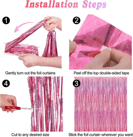 2 Pack Glitter Pink Backdrop, 3.28 FT x 7.05 FT Birthday Party Decorations, Laser Pink Fringe Curtains Foil Streamer Tinsel, Pink Curtains Photo Backdrop Happy Birthday Valentines Day Backdrop