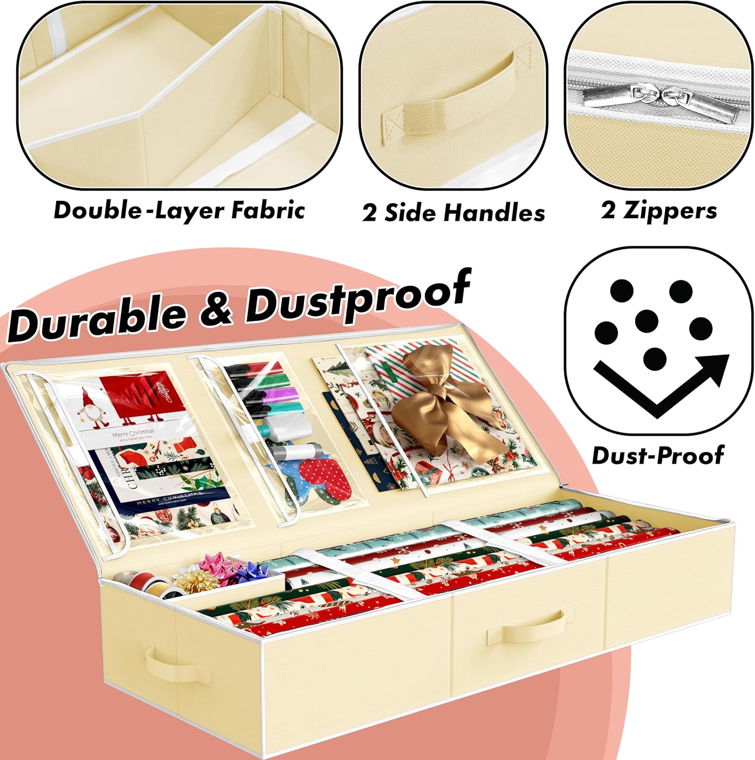 Simple Houseware 41.5" Wrapping Paper Organizer, Fits 40 Rolls, Beige