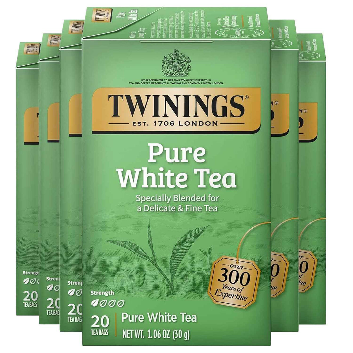 Twinings Pure White Tea Bags, Unopened Tender Tea Buds, 20 CT Box (6 Pack) | Delicate, Hand- Picked, Fine & Smooth, A Light, Natural Taste, 120 Foil Lined Individually Wrapped Bags, Enjoy Hot or Iced