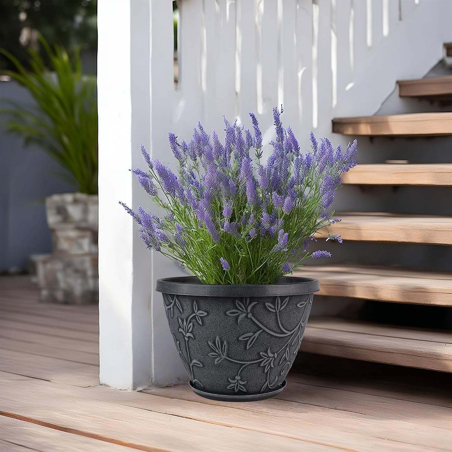Nooulap 4 Pack 12 Inch Pots for Plants, Flower Pots Outdoor Indoor, Gray