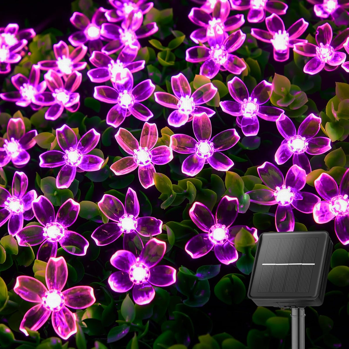 Brightown 60 LED Solar String Lights Flower Outdoor Waterproof Fairy Lights for Garden Yard Fence Patio Christmas Tree Wedding Party Decor, Pink