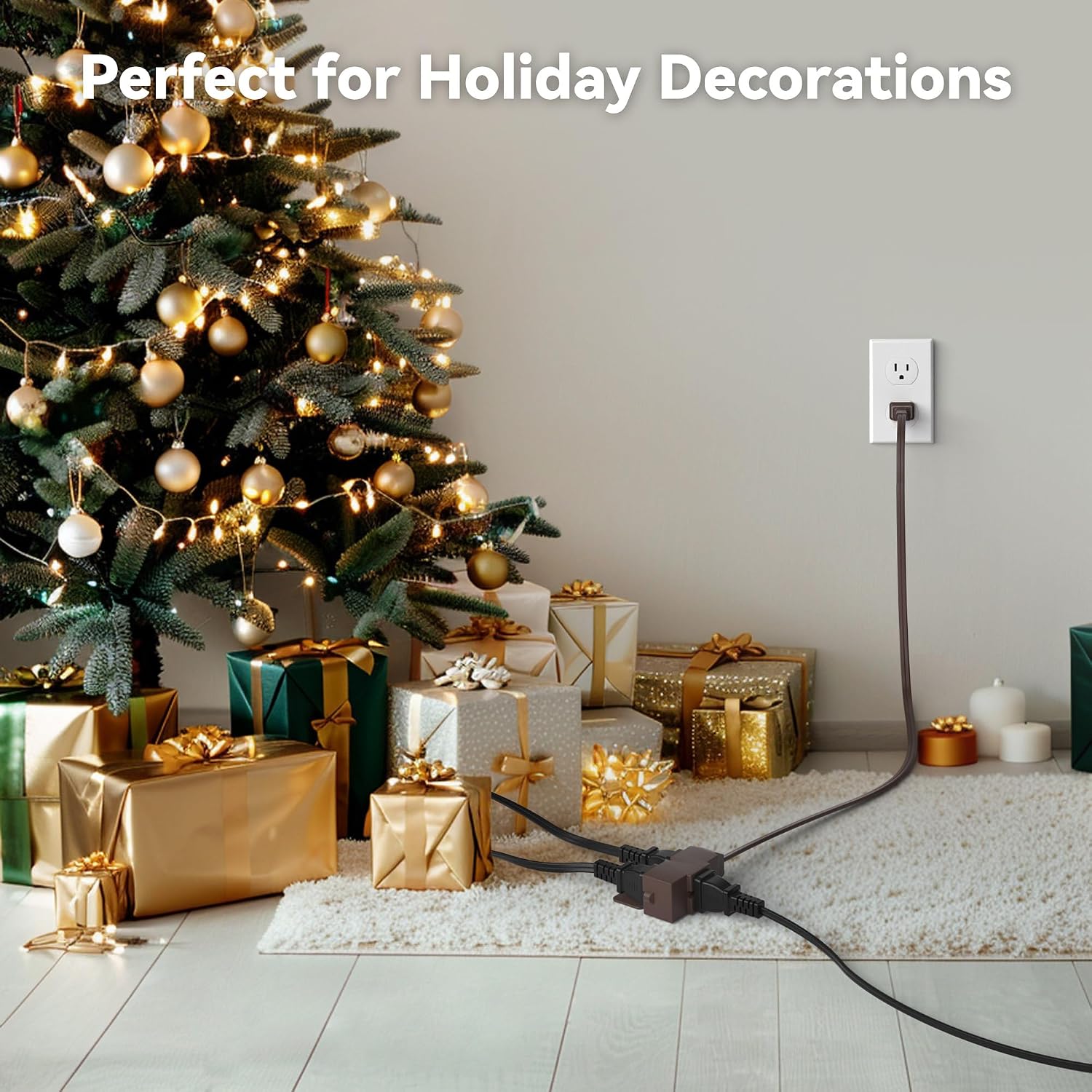BN-LINK 6ft Indoor Extension Cord, 2 Pack, 3-Outlet Polarized Flat Cable, Household Power Cord for Home, Office, and Holiday Decorations, Brown