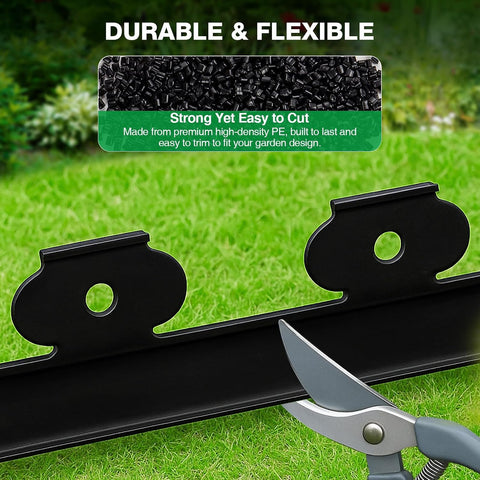 MIXC Garden Edging Border, 33FT 2 Inch Tall Plastic Landscape Edging with 50 U-Shaped Metal Stakes, More Stable and Flexible Tool-Free Lawn Border for Yard, Flower Bed & Landscaping