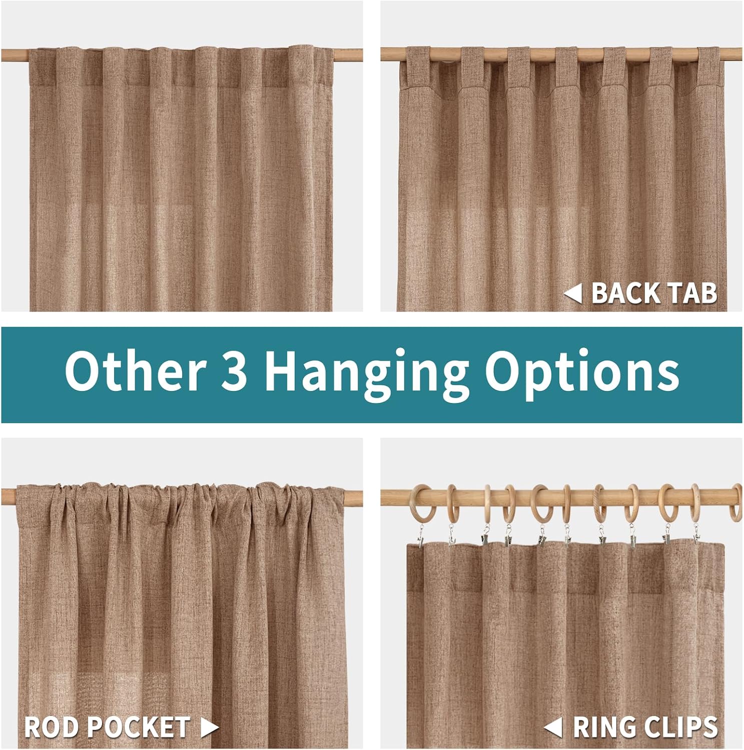 BGment Linen Light Brown Curtains for Living Room 72 Inch Length, Window Textured Drapes Country Rustic Semi Sheer for Bedroom Dining with Back Tab Light Filtering, 2 Panel, 52 Inch Wide Each Panel