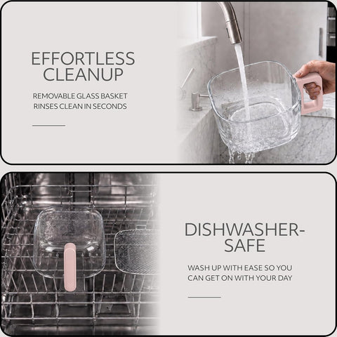 WILLOW Eco Series 6 in 1 Air Fryer with Glass Basket, 5 Quart Non Toxic Air Fryer w Digital Display, 430°F Max Temp, Preheat & Keep Warm Function, Compact + Dishwasher Safe Glass Airfryer - Pink