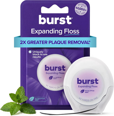 BURST Expanding Dental Floss (Mint Eucalyptus/40 Yards) | Stain Absorbing
