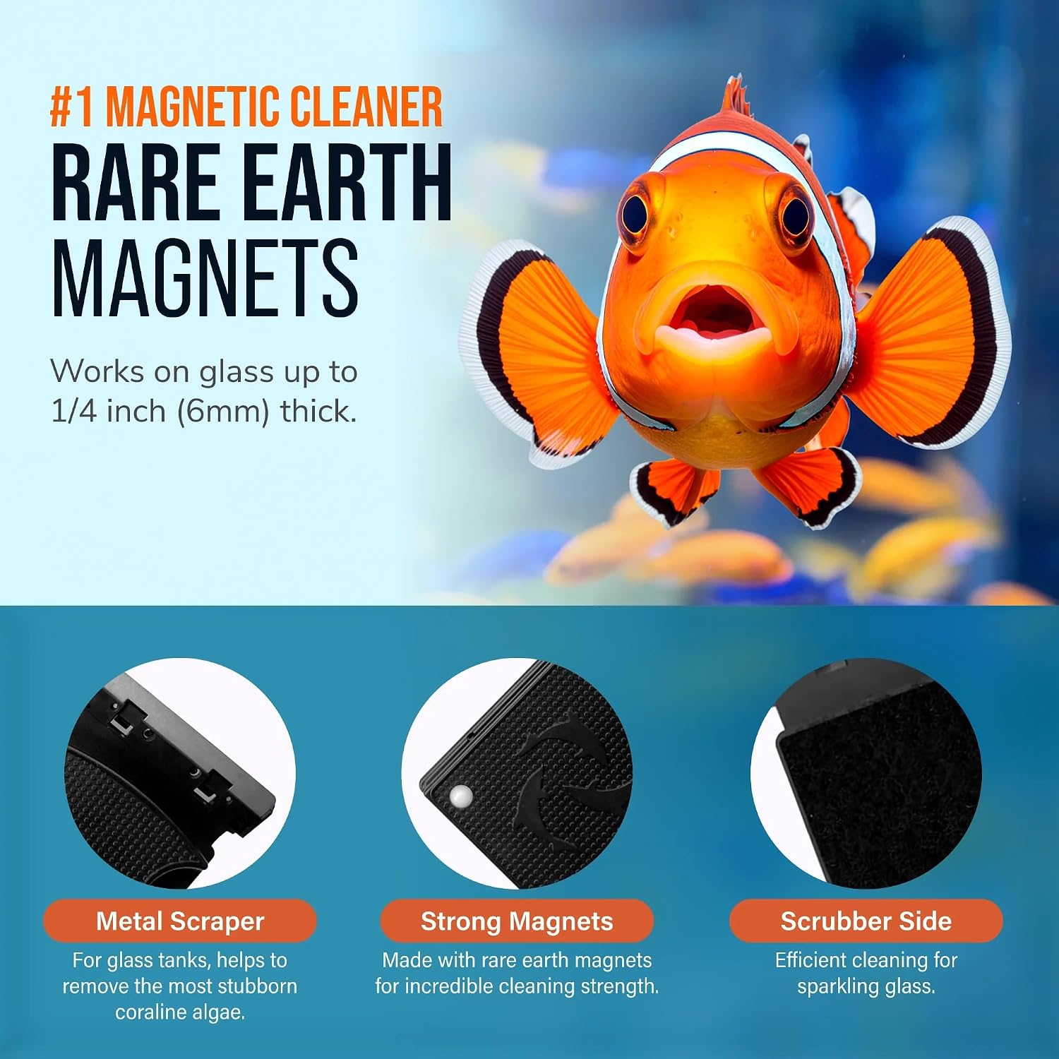 FLIPPER Max Magnetic Aquarium Cleaner – 2-in-1 Flip Scrubber and Scraper, Floating Design for Cleaning Hard-to-Reach Algae and Debris on Glass and Acrylic Tanks up to 3/4" (19mm)