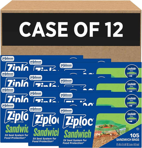 Ziploc Sandwich and Snack Bags, Easy Open and Close, Plastic Food Storage Bags, 105 Bags Total (Packaging May Vary), Pack of 12