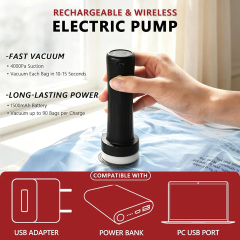 Travel Vacuum Bags for Clothing with Cordless Pump 30 Combo, Clear