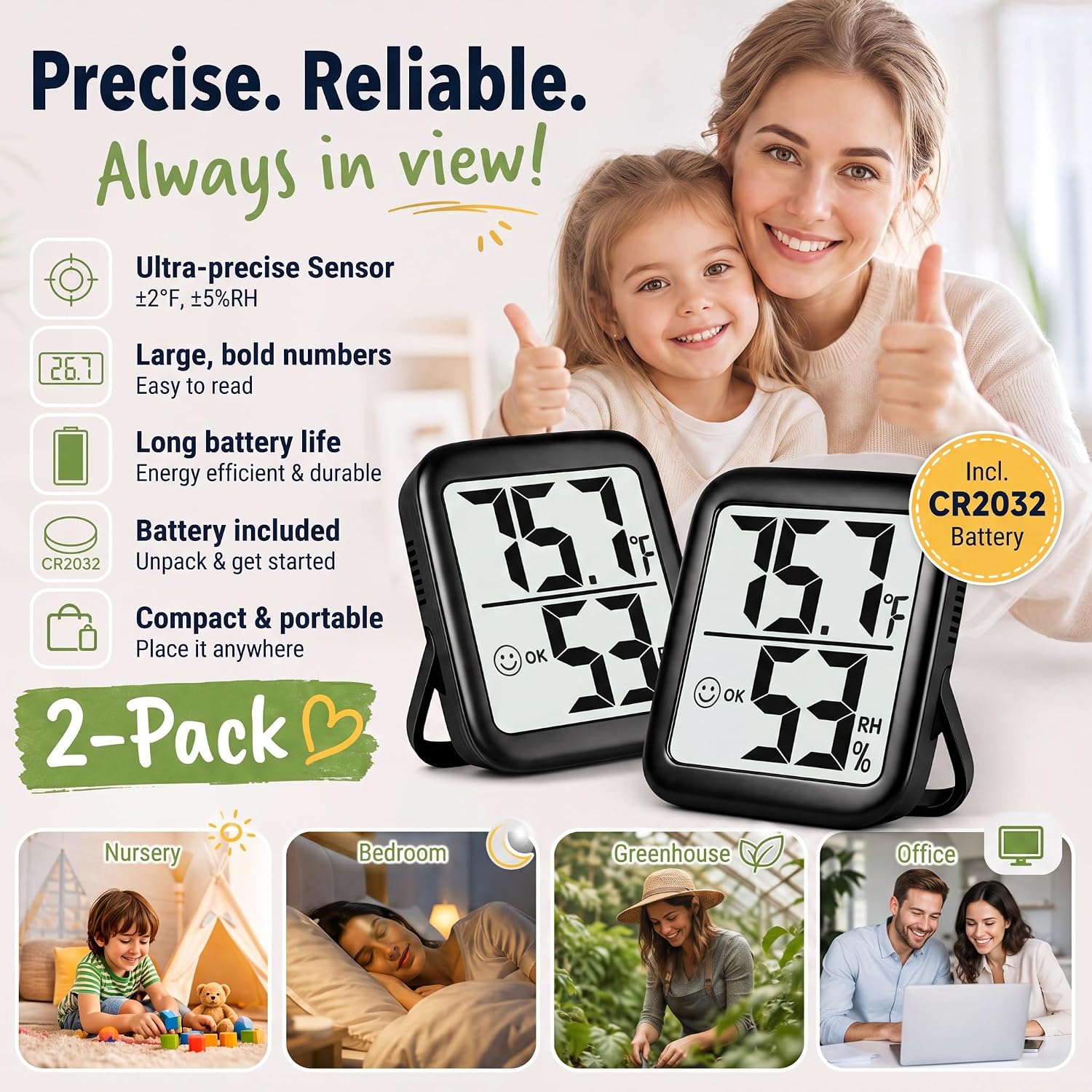 Antonki 2 Pack Room Thermometer Indoor Hygrometer