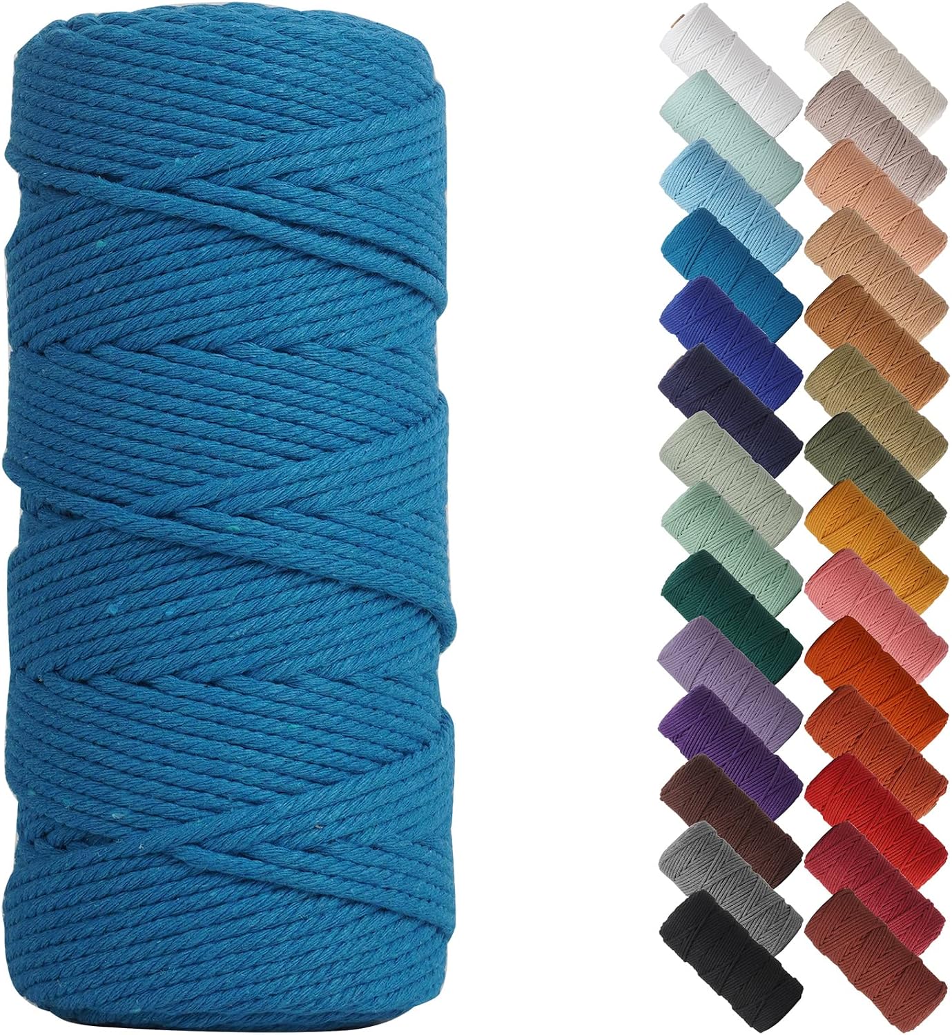 NOANTA Lake Blue Macrame Cord 3mm x 109yards, Cotton Rope Macrame Yarn