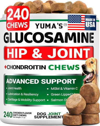 YUMA'S Glucosamine for Dogs - 240 Chews - Hip & Joint Supplement for Dogs